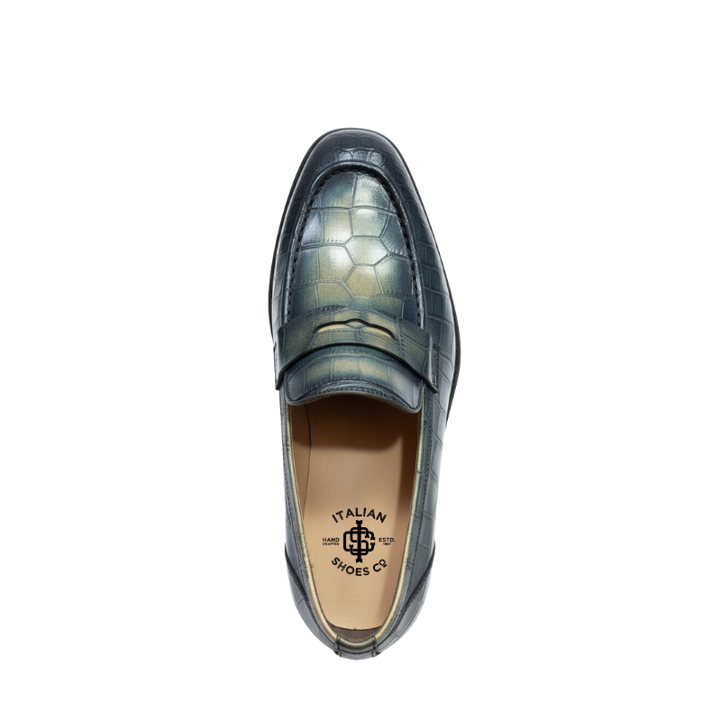 Emerald Mist Croco Penny Loafers