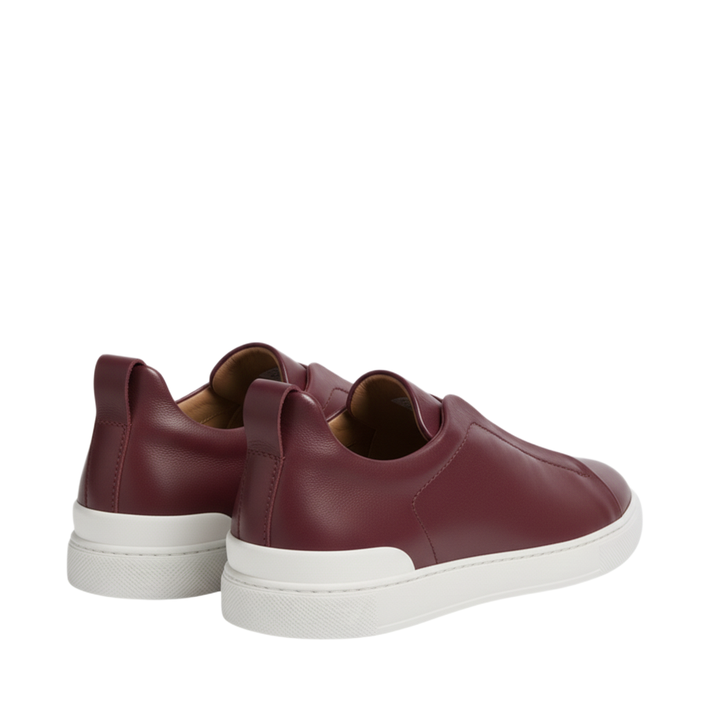 Luxury Edition Triple Stitch Leather Burgundy Sneaker for Men s