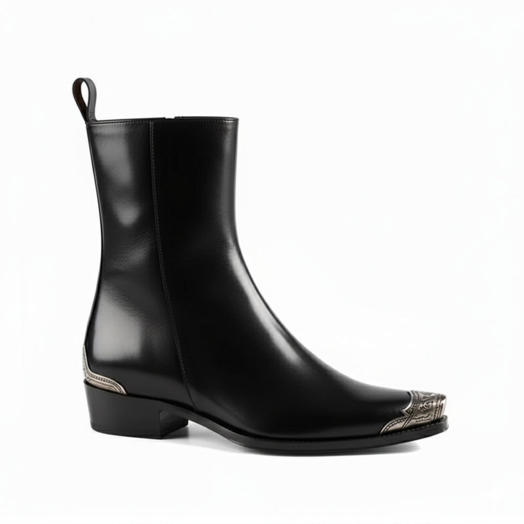 Patent Long Chelsea Boots with Silver Toe