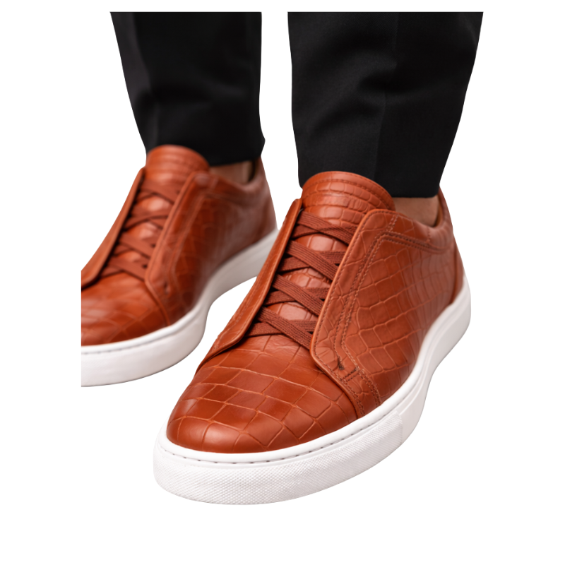 Italian Croc Embossed Lace Shield Sneakers