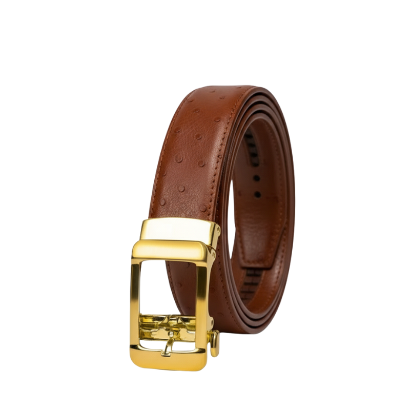 Croco Leather Strap Embossed Finish Belt with Golden Autolock Buckle
