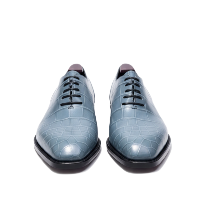 Azure Croc Textured Oxford Shoes Lace Ups