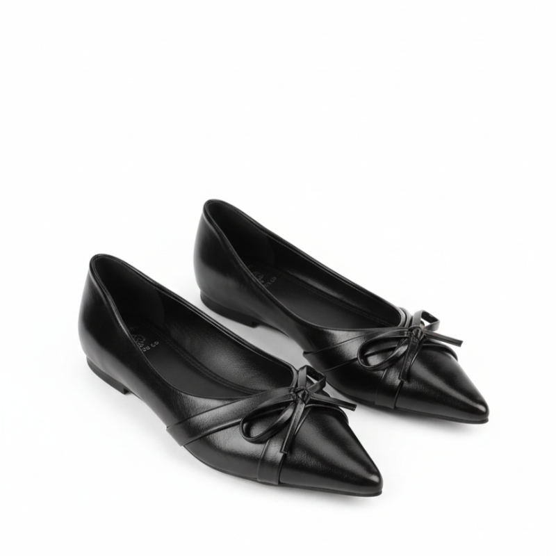 Italian Noir Bow Point Flats Ballerinas