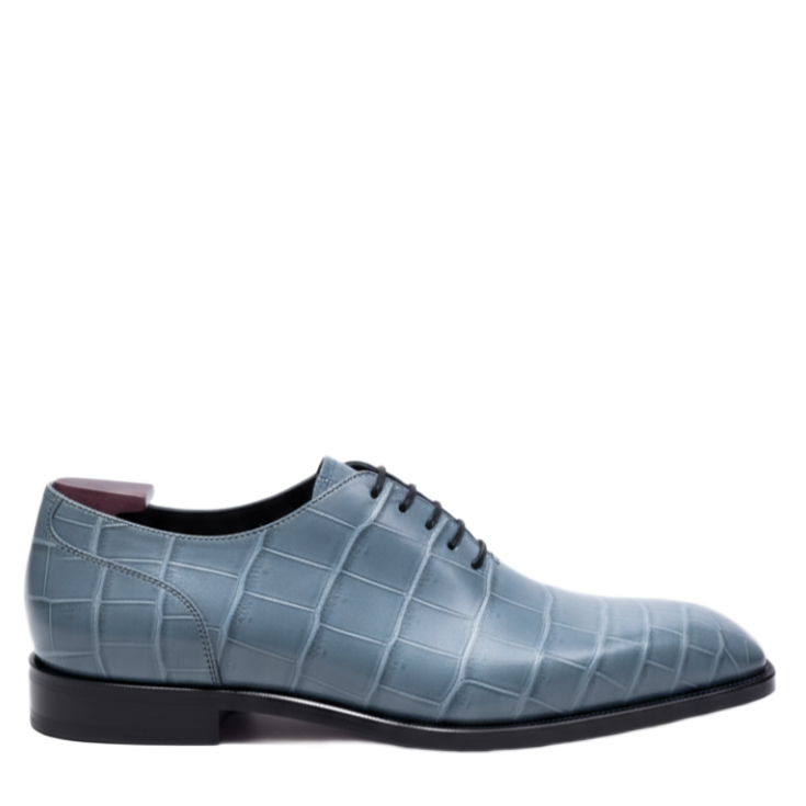 Azure Croc Textured Oxford Shoes Lace Ups