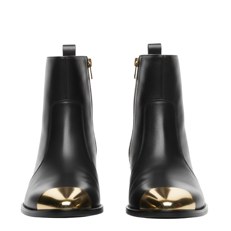Mens Regal Leather Ankle Boots with Gold Toe