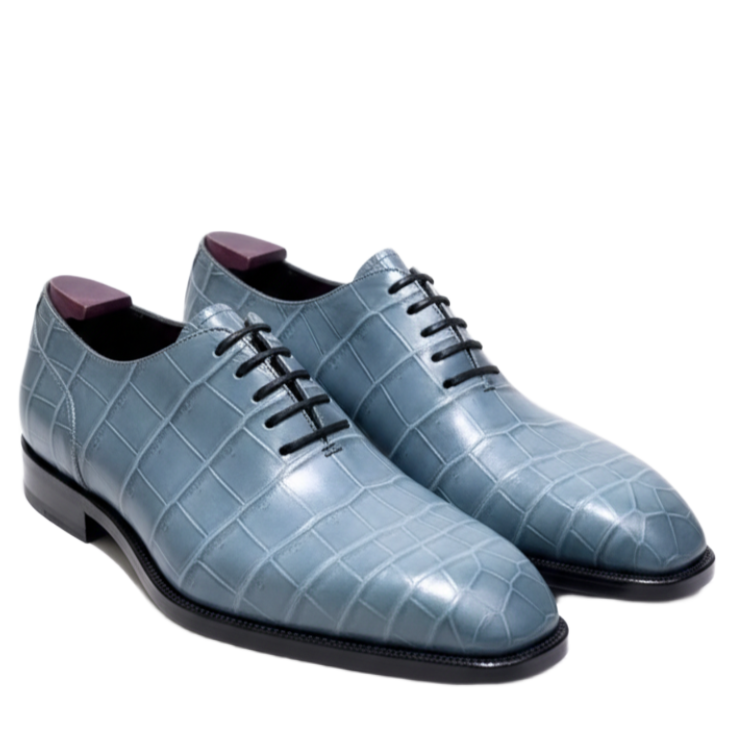 Azure Croc Textured Oxford Shoes Lace Ups