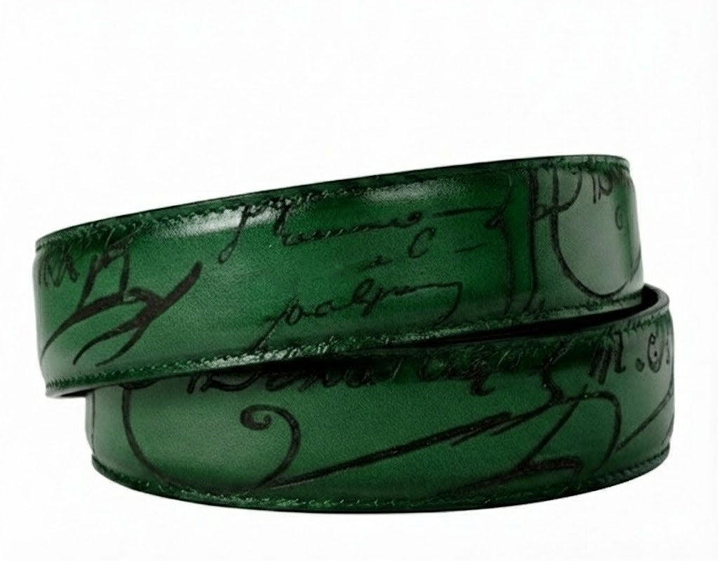 Deep Forest Green Leather Strap With Black Cursive Script