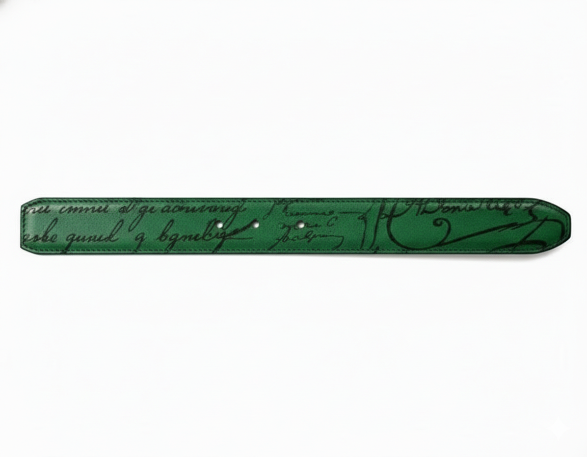 Deep Forest Green Leather Strap With Black Cursive Script