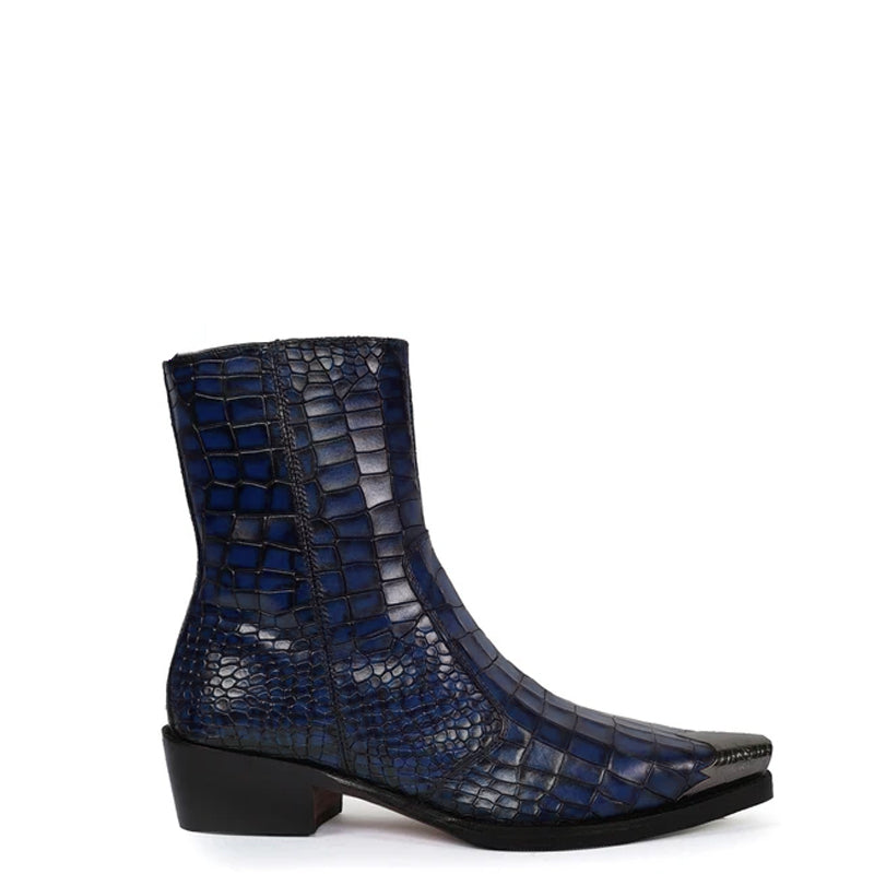Luxury Croco Print Leather Side-Zipper Boot
