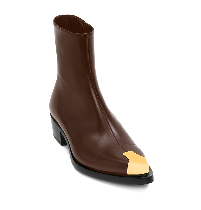 Punk Leather Boots Golden Toe Black