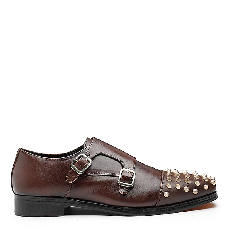 Men Solid Leather Double Monkstrap Brown Shoe
