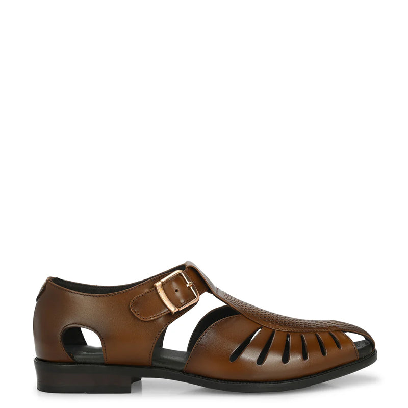 Men Slip-On Leather Sandals With Buckle Accent
