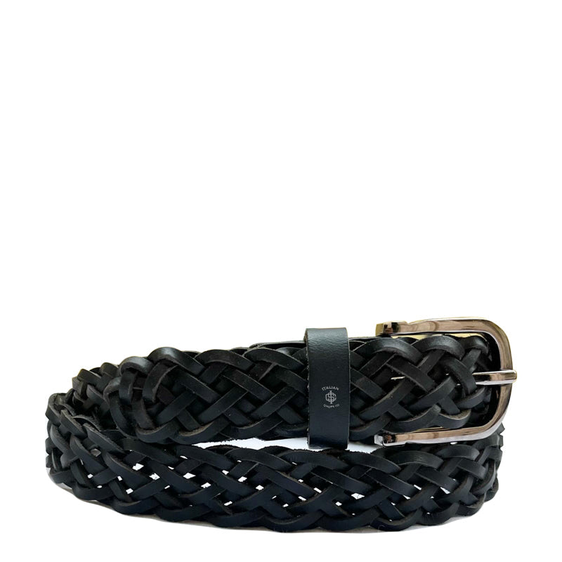 Pliancy Leather Braided Belt Black Rose Gold