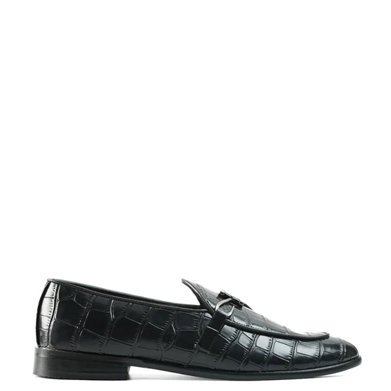 Side Hook Croco Leather Formal Grey Loafer