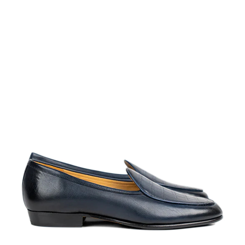 Men Croco Solid Leather Blue Loafer