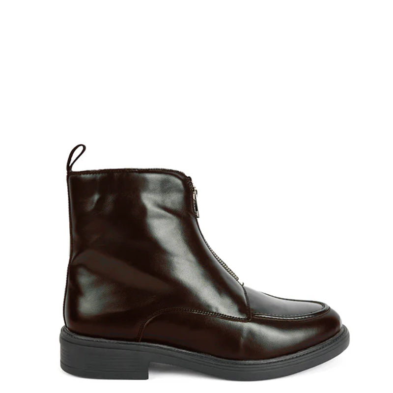 Polished Leather Front Zip Up Black Boot For Men