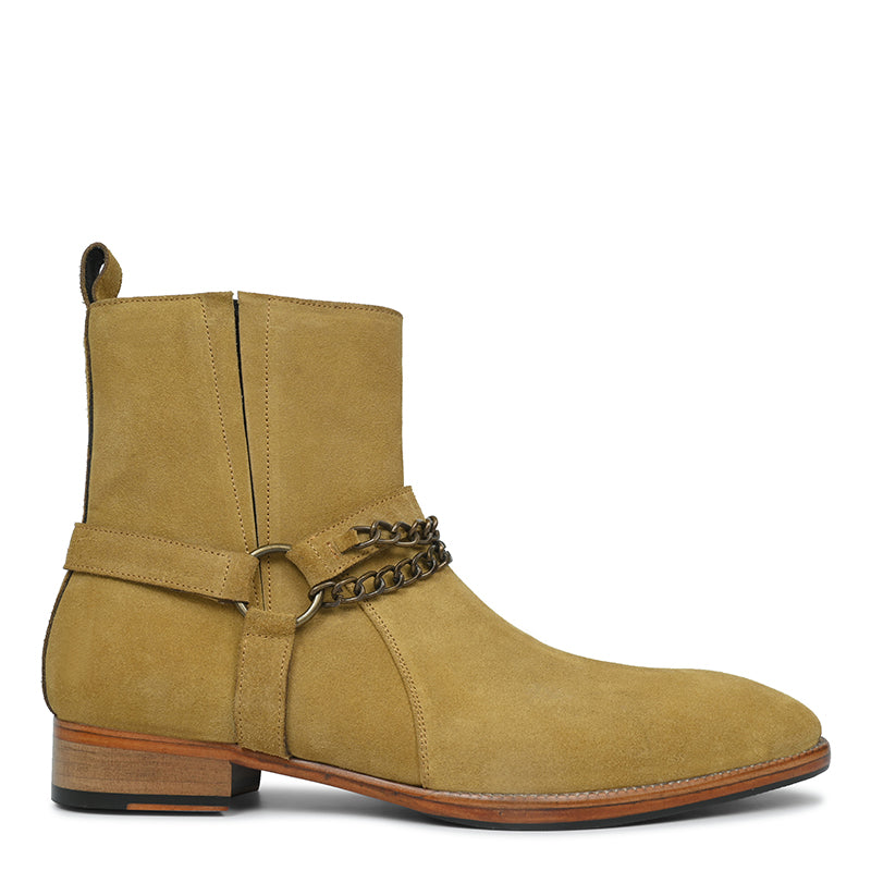 Mens Suede Leather Ankle Boots with Metal Chain