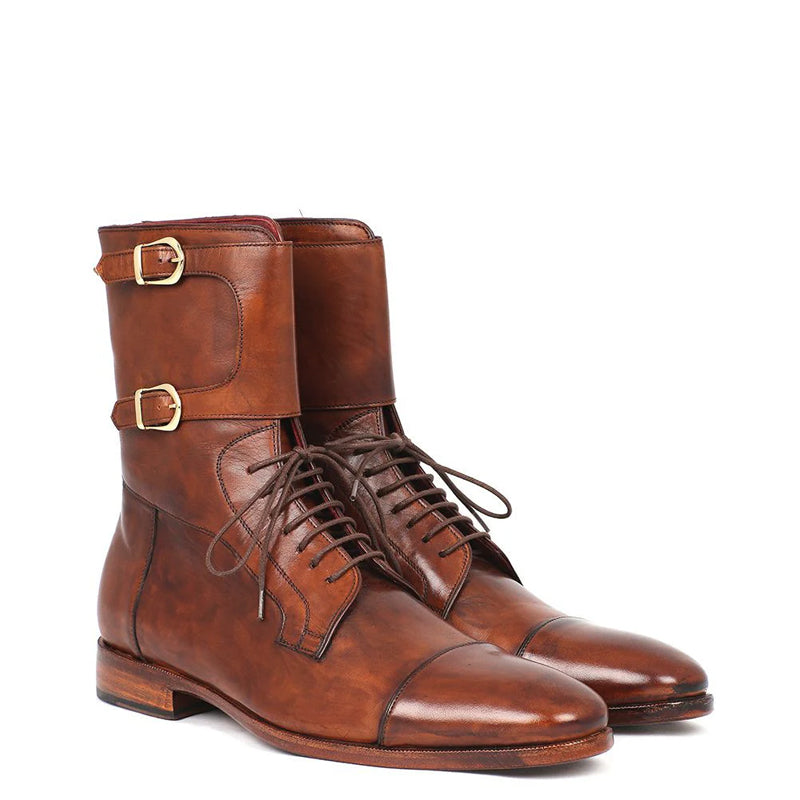 Men Cap-Toe Leather High Ankle Boot