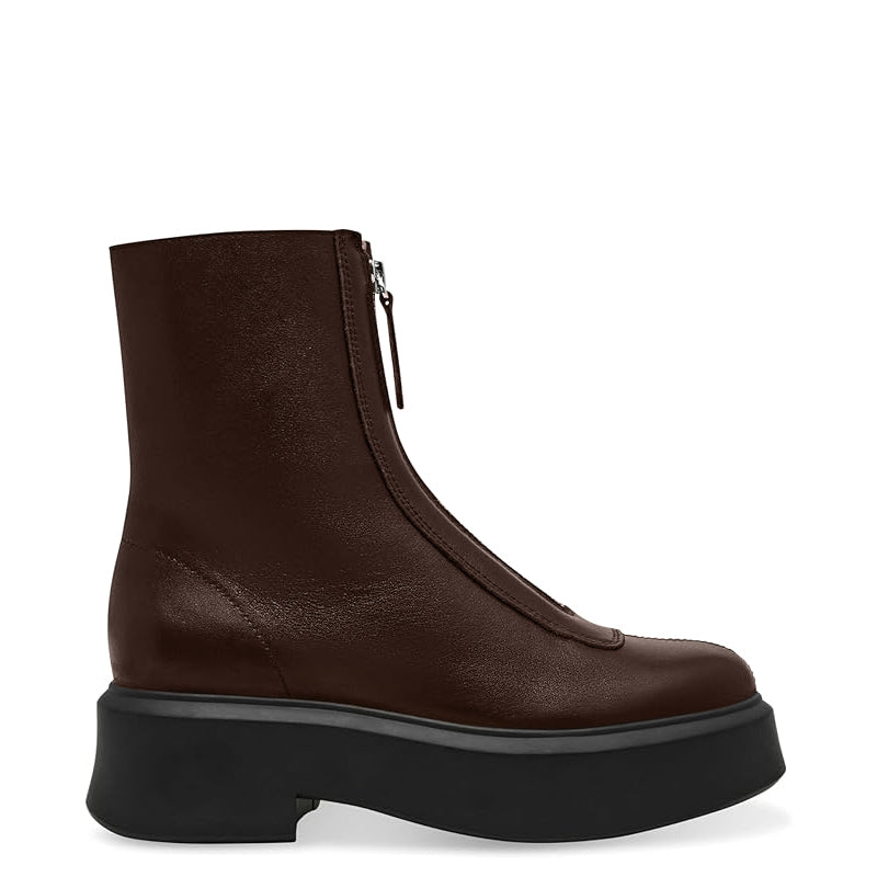 Premium Row Zipped-Front Leather Blue Ankle Boot