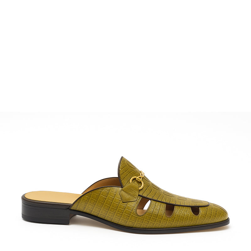 Embellished Textured Leather Mule