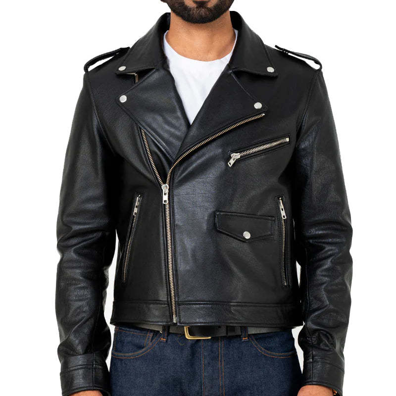Men Solid Slim Fit Leather Biker Jacket