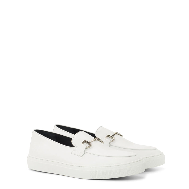 Men Comfort Horsebit Buckled White Loafer