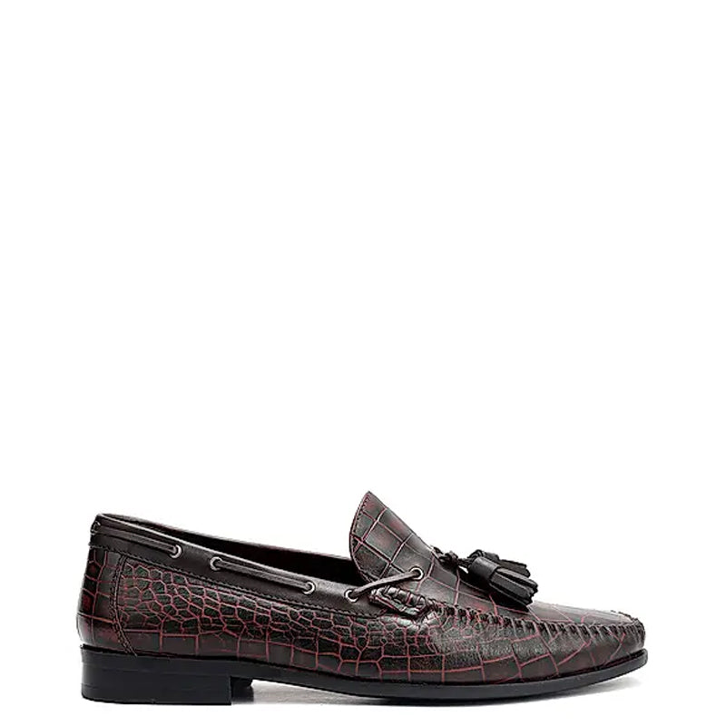 Crocodile Pattern Side Lacing Leather Tassel Loafer
