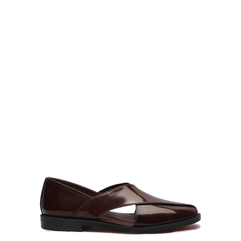 Shiny Leather Closed Comfort Peshawari Black Sandal