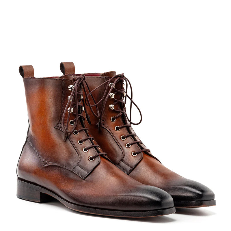 Premium Plain Toe Lace-Up Leather Ankle Boot