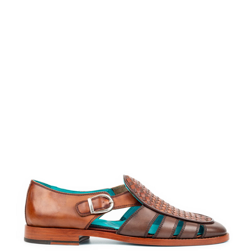 Men Blue/Tan Textured Leather Peshawari Comfort Sandal