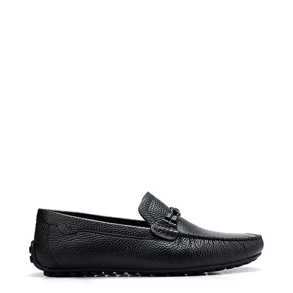 Men Textured Leather Driving Black Loafer