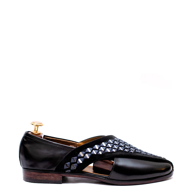 Cross Strap Mirror Design Leather Peshawari Sandal