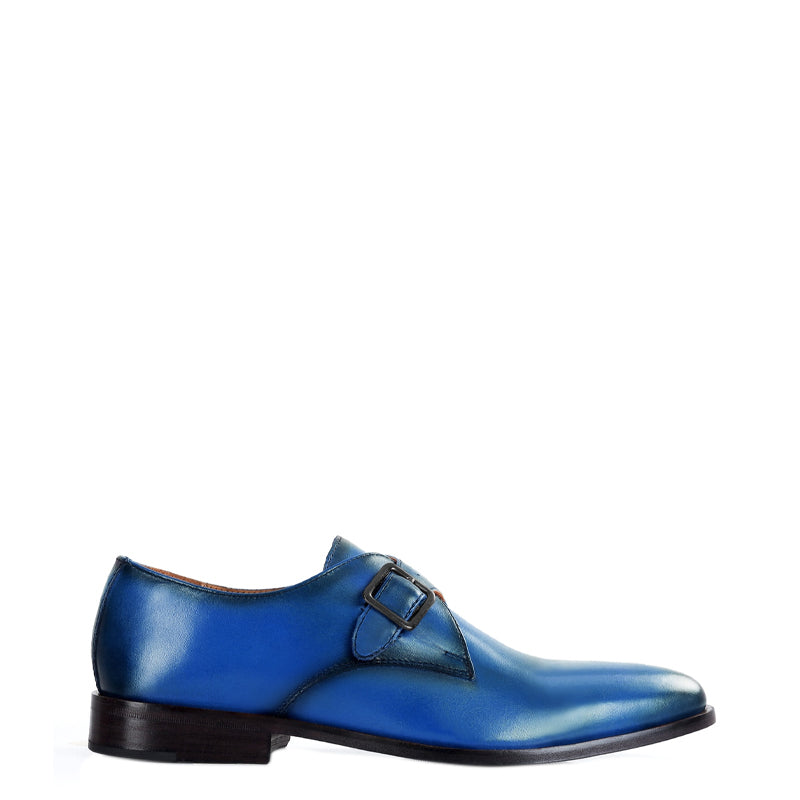 Premium Single Monk Strap Leather Blue Shoe For Men