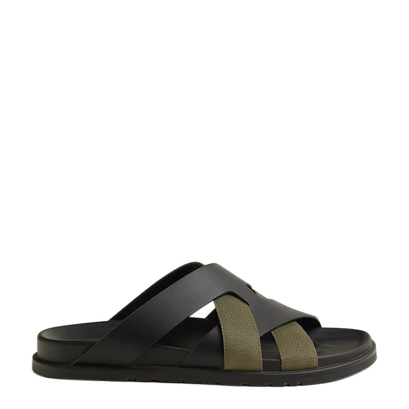 Men Textured Leather Comfort Black Sandal
