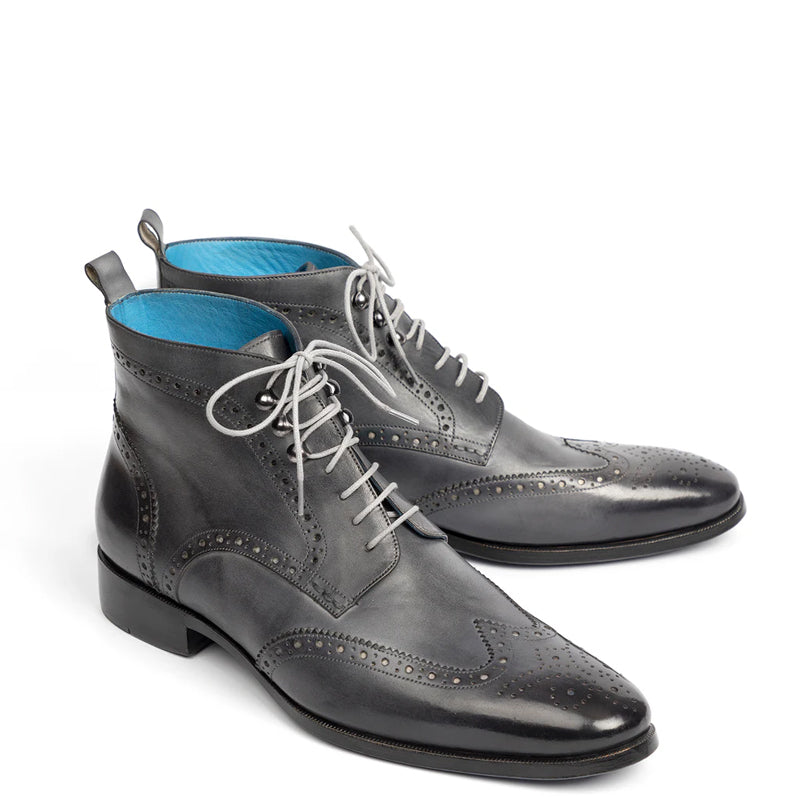 Men Dual Tone Leather Wingtip Ankle Green & Blue Burgundy Boot