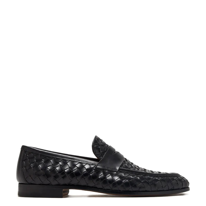 Blue Woven Texture Leather Loafer for Men