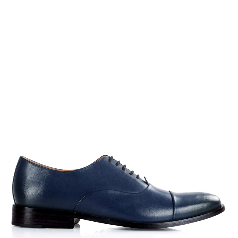 Men Captoe Polished Leather Plain Oxford Shoe Black