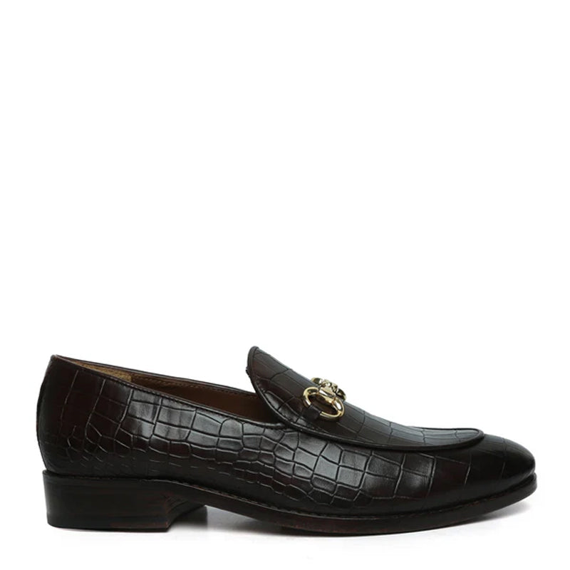 Croco Leather Horse-bit Buckled Green Loafer