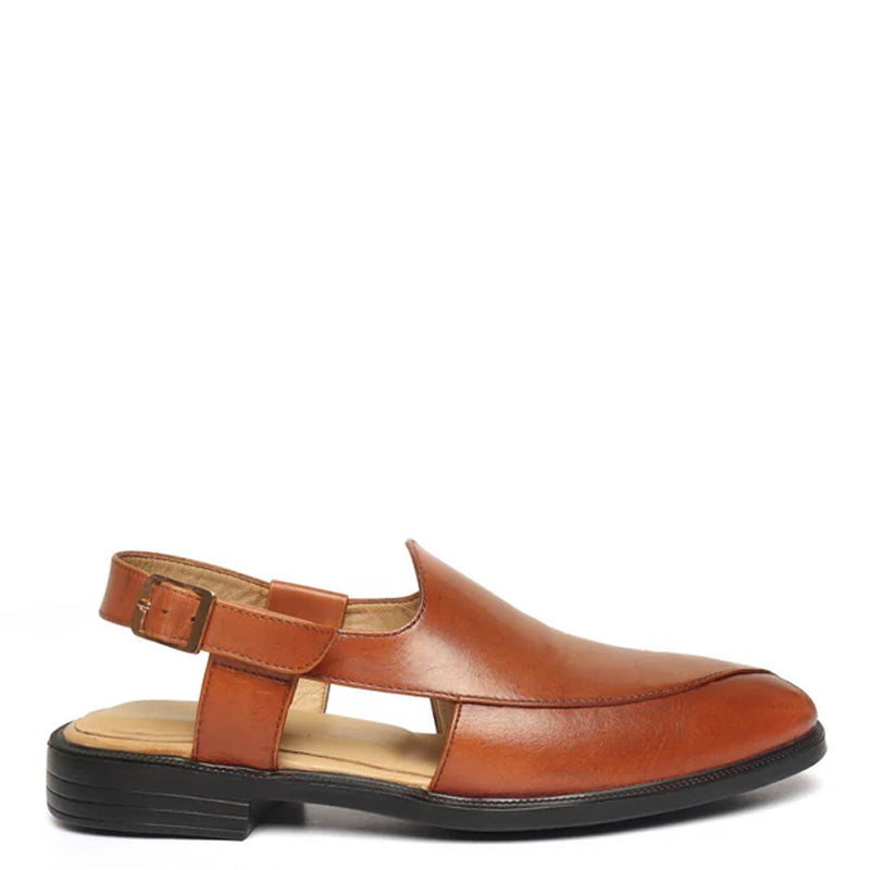 Cross Design Leather Comfort Peshawari Black Sandal