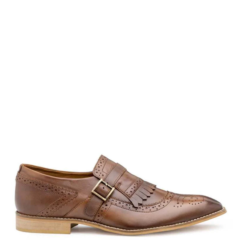 Men Handmade Leather Tan Single Monk Strap Shoe
