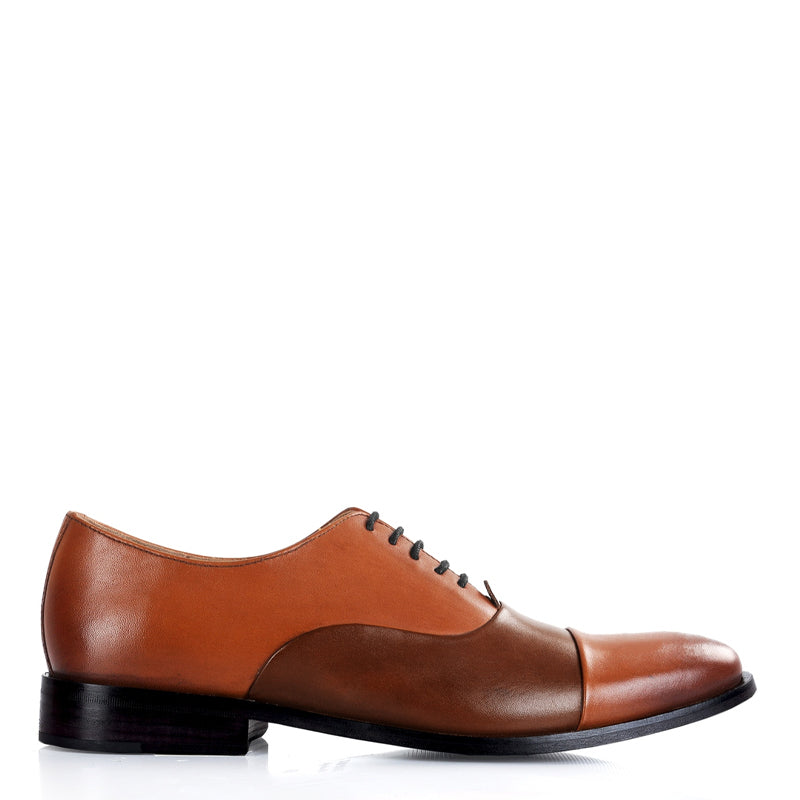 Premium Toe-Cap Leather Oxford Shoe Brown and Tan For Men