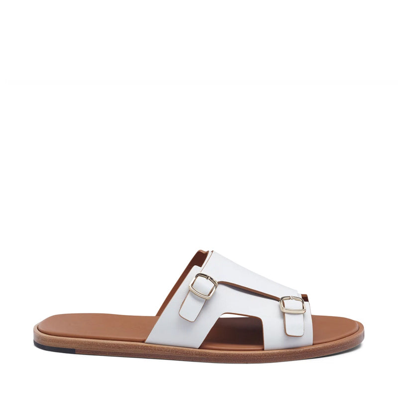 Men Double Buckle Leather Comfort Brown Sandal