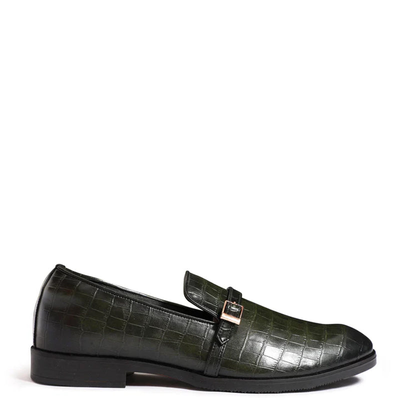 Croco Textured Leather Blue Loafer With Side Buckle