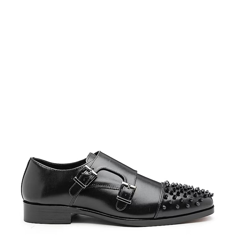 Men Solid Leather Double Monkstrap Black Shoe