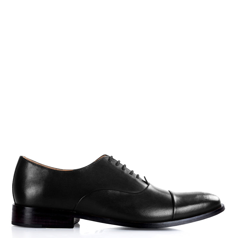 Men Captoe Polished Leather Plain Oxford Shoe Black
