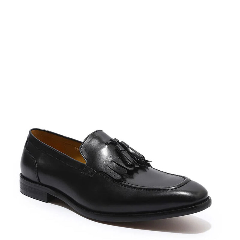 Leather Slip On Tassel Black Loafer For Men