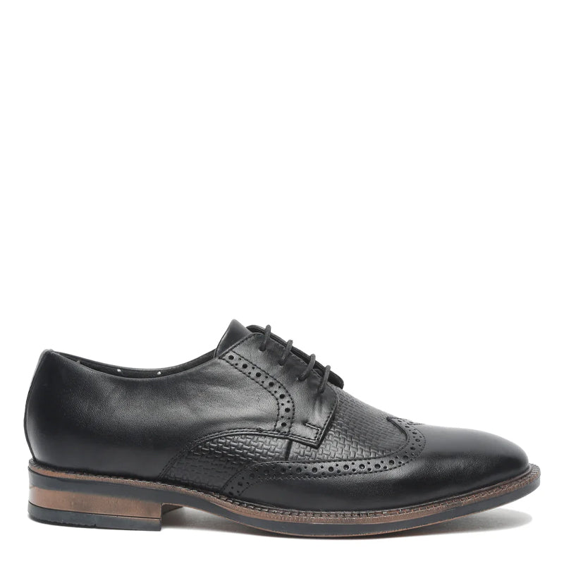 Men Solid Lace Up Leather Derby Shoes