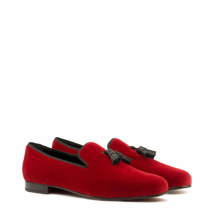Men Custom Handmade Velvet Leather Tassel Loafer
