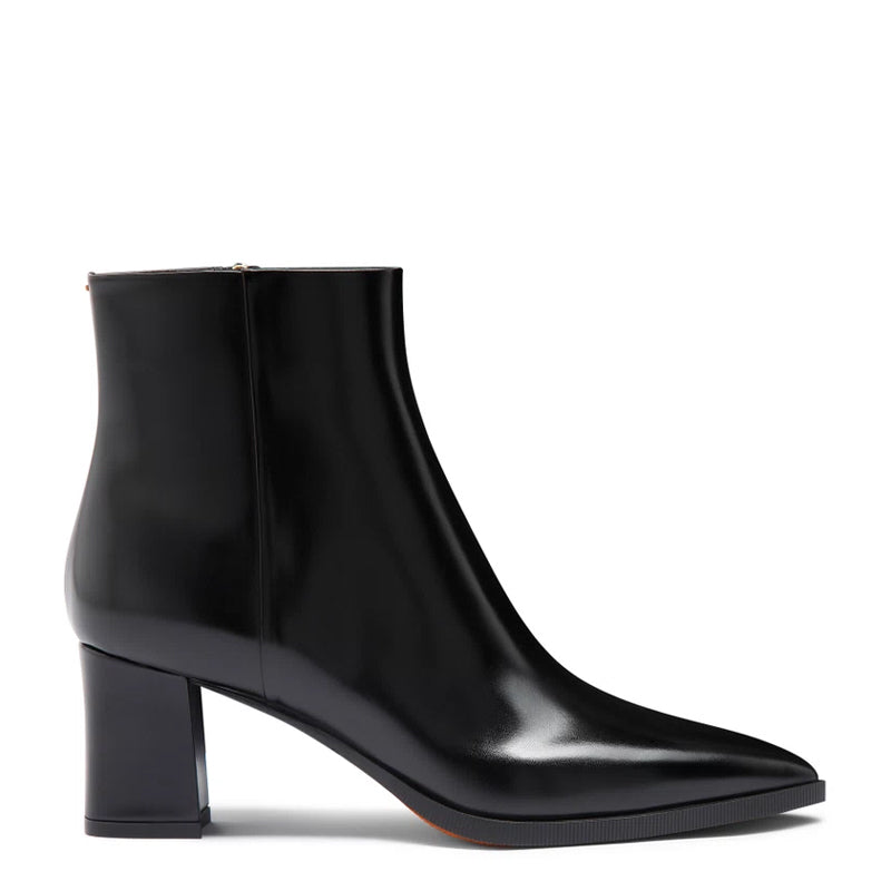 Polished Leather Mid Heel Side Zipper Black Boot