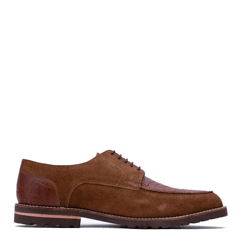 Suede Dual Tone Croco Leather Derby Shoe